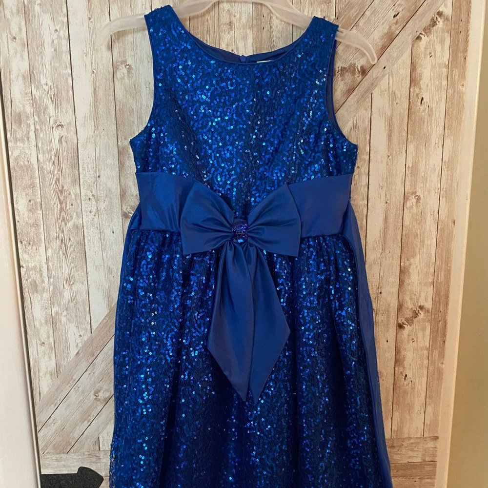 Girls Dress, size 12, Blue Sequined w/satin ribbon